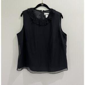 After Dark Black Silk Chiffon Beaded Collard Women’s Tank Top‎ Size W20